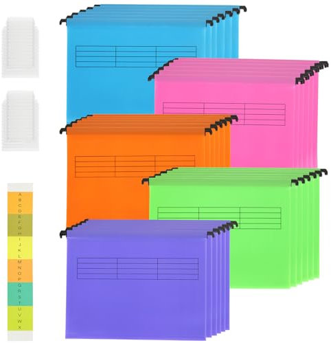 FWEEK 30 Stück Hanging File Folders, Polyethylen Aktenschrank Hängemappen A4 mit Tabs, Bunt Hängemappen Aufbewahrung für Schule Zuhause Arbeit, 5 Farben, 6 Stück von jeder Farbe