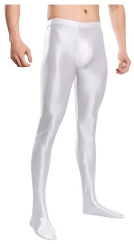 WAZHAKU Herren Legging Öl Sporthosen Lang Hosen Glossy Strumpfhosen Yoga Tanzhosen Unterhose Longjohns Unterwäsche Herren Öl Glanz Strumpfhose Nylon Leggings Hohe Taille Bulge Pouch Fußhosen