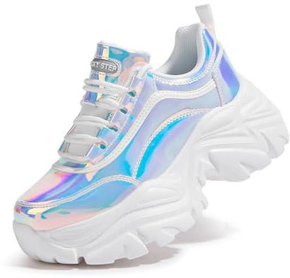 LUCKY STEP Women Chunky Sneakers Fashion Platform Leather Casual Dad Shoes Comfortable Wedge Walking Sport Sneakers