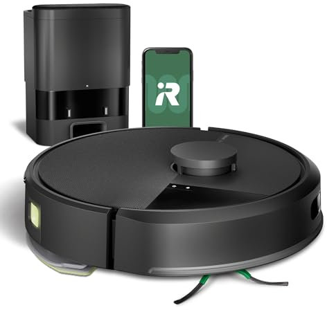 iRobot Roomba 105 Combo+AutoEmpty Dock - Robot Aspirateur Laveur 2en1 - Aspiration de 7KPa - Navigation LiDAR - Détection des Tapis - Zones de Nettoyage et d'Évitement - 4 Niveaux d'Aspiration - Noir