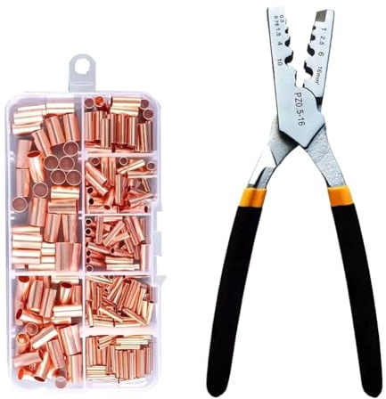 IMCCZONY Kit de 250 piezas de conexión de cobre GT para tubería de conexión de alambre de tubo de cobre pequeño, terminal de cable, kit de virola con alicates de crimpado