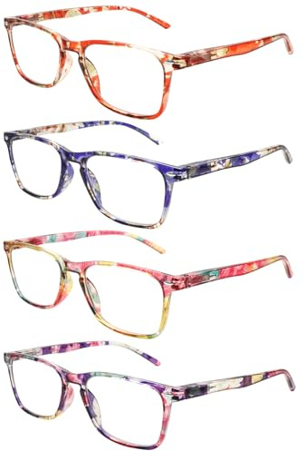 ZONLON 4er-Pack Lesebrille für Damen Modebrille Lesehilfe mit Federscharniere Blaulichtfilter Brillen Leicht und Bequem (4 Mehrfarbig-5, 3, x)