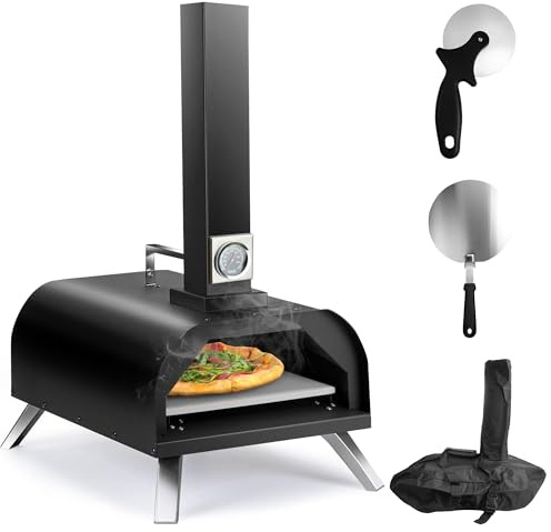 Karinear Pellet Pizzaofen, Outdoor Pizzaofen mit Pizzastein, Zubehör, Holzpellets 12-Zoll-Outdoor-Pizza ofen für Garten, Außenbereich, Camping