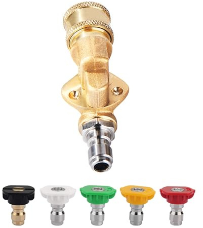 Druckwaschmaschine Drehgelenk Messing Rotationskuppler Schwenkverstellbare 5 Winkel mit 5PCS Turbo Düse Reiniger Pistole Zubehör 1/4 Schnellverbindung, für Auto Garten Außenreinigung