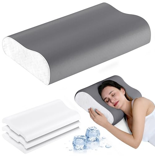 Elviros Oreiller Ergonomique Cervical Mousse à Mémoire de Forme, Hauteur Réglable, Coussin pour Dormir sur Le Côté et sur Le Dos, Housse Respirante Amovible, 60×35.5×13,5/11.5cm