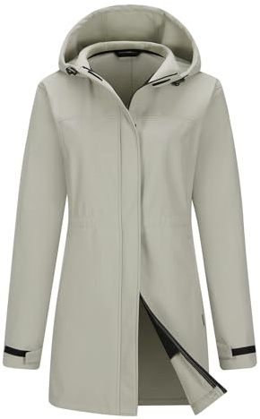 baleaf Giacca da donna foderata in pile Softshell giacca lunga impermeabile leggera giacca a vento da donna giacca lunga per escursionismo, cachi, XL