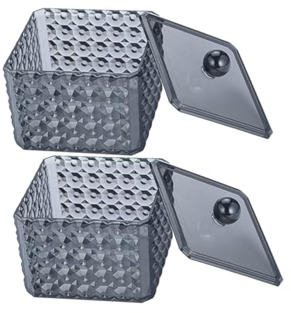 MOTHNUR 2 Piezas Caja Transparente para Algodón y Bastoncillos Contenedor de Acrílico con Textura Diamante Organizador Elegante para Baño y Tocador
