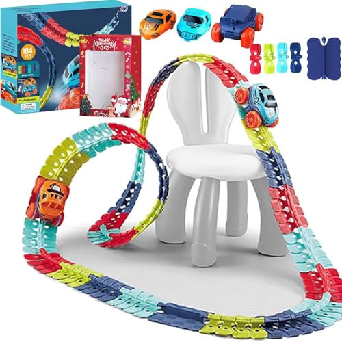 Anti-gravity racerbana med bil, racerbana set, 360° elektriska klätterbils racerbanor med lampor, flerfärgat flexibelt utbytbart tack 184PCS