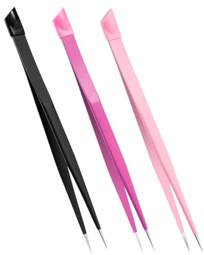ABOOFAN Pinzas de Doble Punta para Uñas 3 Unidades Acero Inoxidable Cabezal de Presión para Recoger Stickers y Extensiones de Pestañas, Herramienta Multipropósito para Decoración y