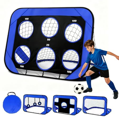 LYNSAN Football Goal for Kids, 4x3ft Portable Football Net, 4 In 1 Mini Pop Up Soccer Goal Foldable Training Equipment with Carry Bag Ground Stakes Gift for Boys Girls Garden Indoor Outdoor Beach