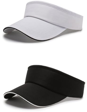 2 Viseras Anti-UV,Gorra Ajustable con Diseño de Cola de Caballo,Sombrero Visera Mujer Hombre,Transpirable y Ligera,para Golf,Tenis,Ciclismo,Playa,Negro+Blanco