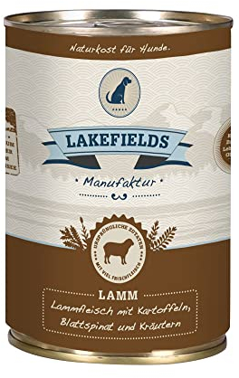 Lakefields Premium Hundefutter Nass | Lamm 60% | 6 x 400g | Getreidefreies Nassfutter für Hunde | Natürliche Zutaten in Lebensmittelqualität | Kartoffeln, Blattspinat und Kräutern | Schonend gegart