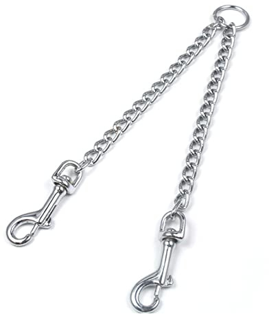 Metal Double Dog Leash 2 Way No Tangle Coupler Double Pet Dog Lead Leashes Twin Large Medium Small Dogs (S-3.0mm*50cm)