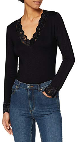 Morgan T-Shirt Manches Longues avec Dentelle Noir L
