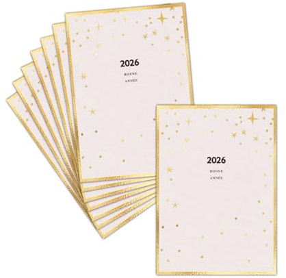 MERCI-FACTEUR.COM Carte de Voeux 2026 étoilée - 8 Cartes Postales (3 Formats Dispos) - Carte Ã‰toiles Dorées Et VÅ“ux Pour 2026