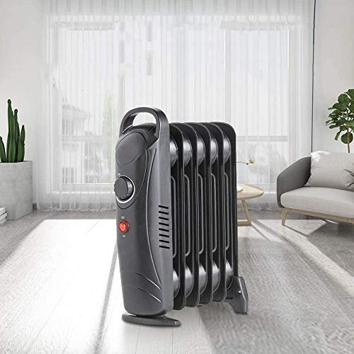 NRG 6 Fin Mini Oil Filled Radiator Portable Electric Heater 800W Black