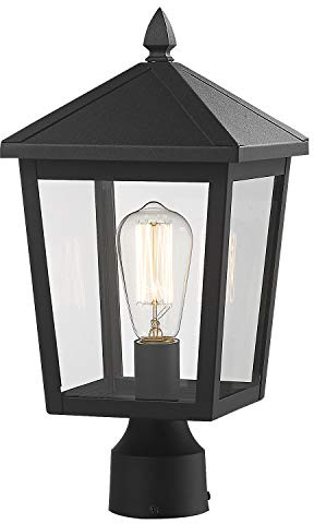 zeyu Outdoor Post Light, 16 Inch Exterior Pole Light Pillar Lantern with Clear Glass Shade and Black Finish, 20076P