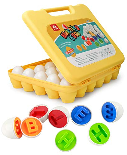 Coogam ABC Passende Eier 26PCS Buchstaben Alphabet Farberkennung Sortierer Puzzle Ostern Reisespiel Großbuchstaben Feinmotorik Montessori Geschenk für Kleinkinder
