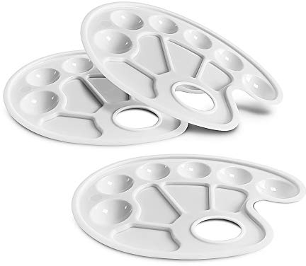 FYSL 3 stück Mischpalette aus Kunststoff mit Griffloch und 10 Mischmulden zum Malen und für Bastelarbeiten