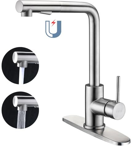 CREA Spülbeckenarmatur, gebürstetes Nickel, Küchenarmatur mit ausziehbarem Sprühkopf, Edelstahl, moderner Einhebel-Badezimmer-Wasserhahn, kleiner Wasserhahn für Wohnmobil, Outdoor-Toilette