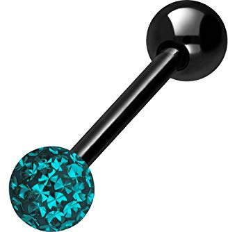 PIERCINGLINE Titan Barbell EPOXY & TITAN KUGEL Piercing Stab Brust Zunge Schwarz Zirkonblau 14 mm