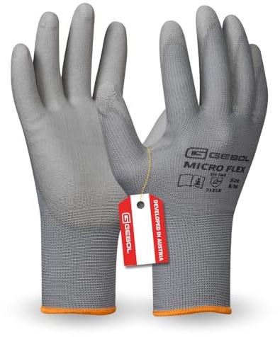 Gebol Nano Flex, 1 Paar Arbeitshandschuhe Herren, atmungsaktive Montagehandschuhe mit PU-Beschichtung für präzises Feingefühl und Griffsicherheit, Gr. L/9, Grau