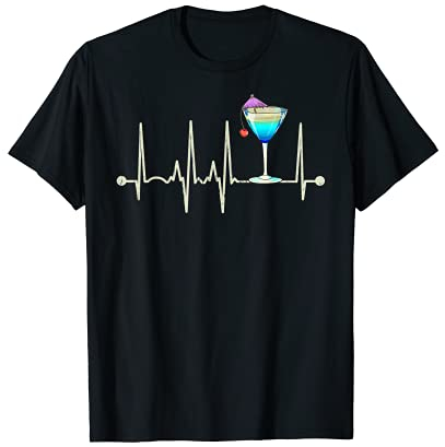Funny Cocktail Martini Glass Heartbeat Happy Cocktail Hour T-Shirt