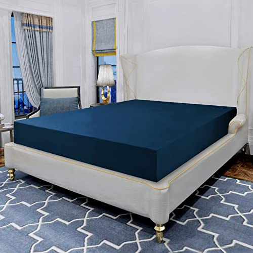 Elegant Comfort Luxurious Wrinkle Resistant 1500 Thread Count Egyptian Quality 1-Piece Fitted Sheet All Around Elastic -Deep Pocket- Ultra Soft Bottom Fitted Sheet, King, Navy Blue