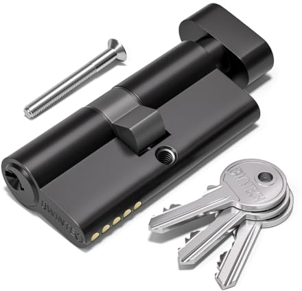 Bwintech 1 pz 40T/40mm Euro Cilindro in Ottone, 80mm Thumbturn/Chiave Barrel Lock con 3 Chiavi Standard in Ottone,Anti-Picking, Anti-drilling, Anti-Snap, Anti-Bumping, Finitura Nera