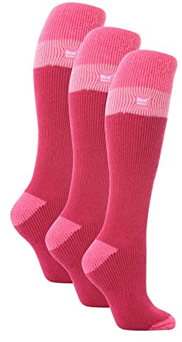 HEAT HOLDERS - 3 Pack Ladies Thermal Knee High Ski Socks | WoMens Thick Winter 2.3 TOG Long Skiing Socks (4-8, Raspberry/Light Pink)
