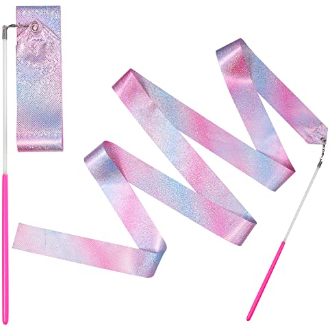 LUTER Funkelndes Tanzbänder, 2 Stück 2 m Bänder Gymnastik Tanzbänder mit Stab, Dance Ribbons für Kinder Künstlerisches Tanzen Training Geburtstagsfeier