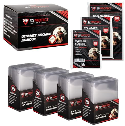 3D-Protect Archive Armour Toploader Sleeves Bundle – 4-in-1 Card Protector Sleeve Set with Tight Fit, Signature Series, Standard Card Sleeves, Resealable Sleeves – 400-Pcs Card Toploader Set