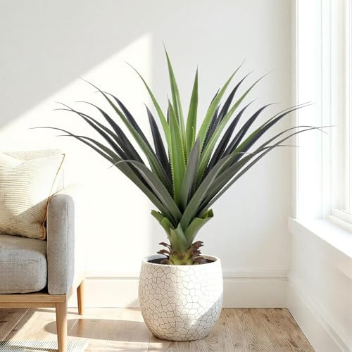 Keeplush Arbol Artificial Agave 90cm Alta, Planta Artificial Pequeña con Pinchos, Plantas Artificiales Exterior Decorativas Porche Oficina Hogar Interior DEC
