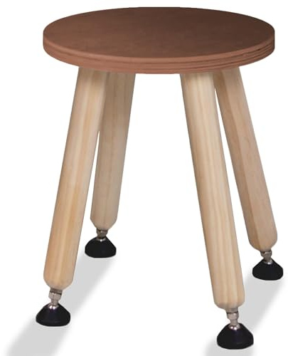 Cateam Sgabello in legno per bambini e bambini – Set da 1 – Noce – Sgabello per bambini con gambe estensibili – Sgabello da tavolo sensoriale – Pouf rotondo per bambini con piedi di livellamento
