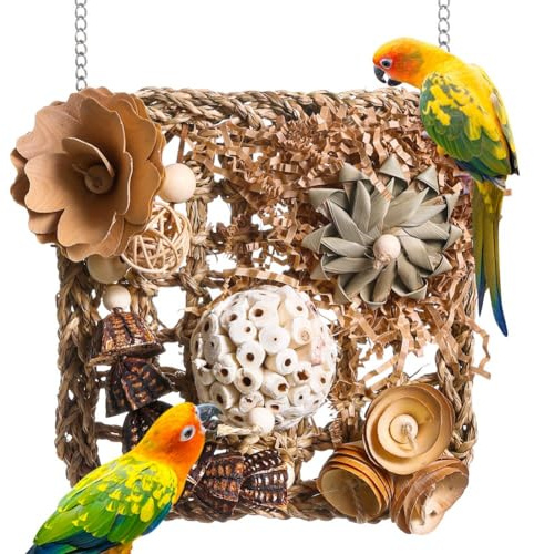 Haptufer Bird Toys, Parakeet Toys Bird Foraging Toys Grass Mat Climbing Wall for Parakeet,Parrot,Cockatiel,Conure,Lovebird