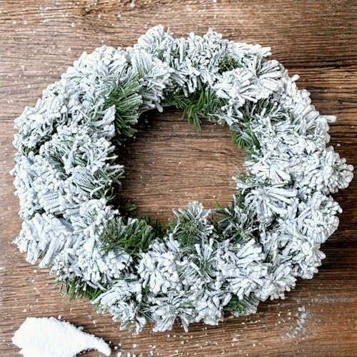 MIJOMA Corona artificiale di abete innevato, elegante decorazione natalizia per tavolo e porta, decorazione invernale durevole, Ø 35 cm, verde/bianco