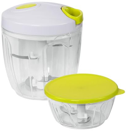 STONELINE Multi-Zerkleinerer manuell ohne Strom 12-teiliges Set 900 + 400 ml grün, mit Edelstahlklingen für Gemüse Obst Zwiebeln Nüsse Knoblauch, Schneebesen, Reibe, Zitruspresse, Multizerkleinerer