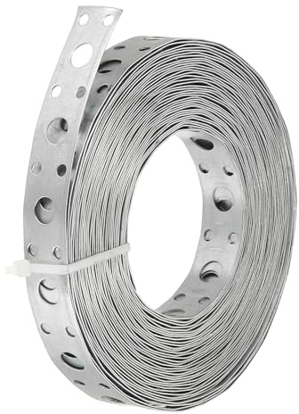 PATIKIL Galvaniserad rörrem, 0,67 tum x 33 FT 0,6 mm tjocklek metallband med hål böjbar rörhängare rem för rörstöd upphängning, silverton
