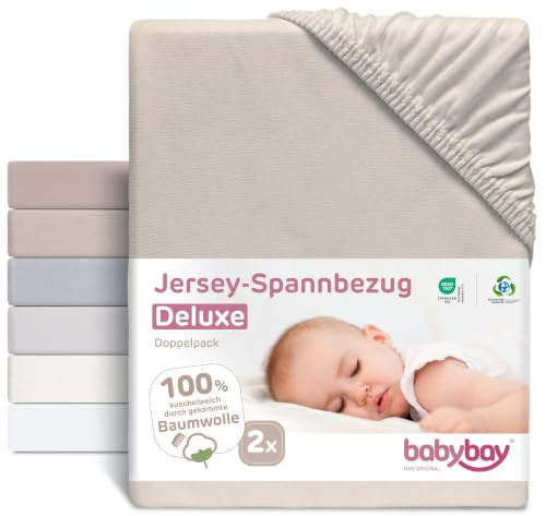 babybay Lot de 2 draps-Housses en Jersey Deluxe pour modèle Boxspring XXL - Beige - 105 x 57,5 cm
