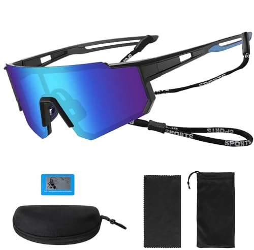 Roselee Occhiali Veloci Uomo Donna Occhiali Ciclismo Polarizzati UV400 Occhiali Running Bici MTB Occhiali da Sole Sportivi per Sport Motociclismo Corsa Sci Alpinismo Pesca Golf Rave all'aperto Blu