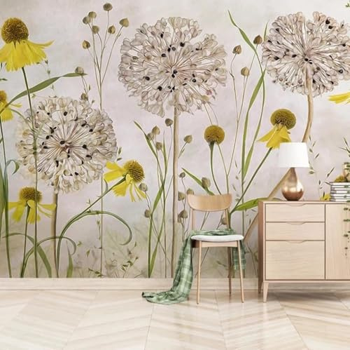 XLMING Hand Drawn Simple Yellow Flower Dandelion 3D Wallpaper Study Dining Feature Sofa Grey Bedroom Living Room Tv Decorative Wall-200cm×140cm