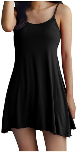 Chemise De Nuit Femme Avec Soutien-Gorge Intégré Chemise De Nuit Léger Col Rond Sans Manches Robe De Pyjama Femmes À Bretelles Spaghetti Reglables Pyjama Femme Sexy Chic Nuisette Offres Spéciales