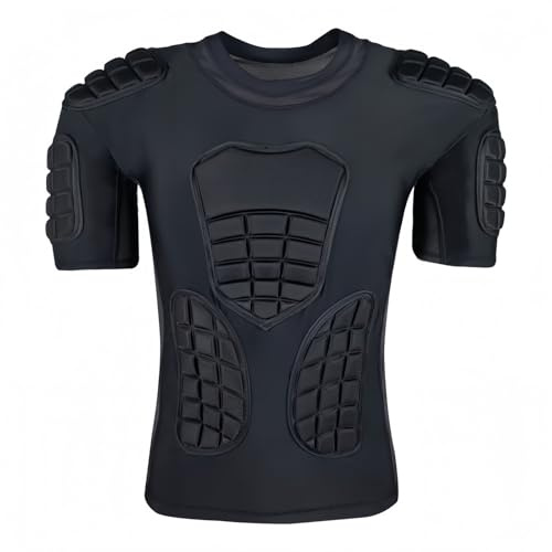 Topeter Camiseta de fútbol acolchada para hombre con pecho, costilla, espalda, hombreras, camisetas de protección contra impactos para rugby, béisbol, Negro, M