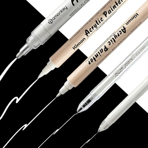 Swiftctrl 4 Piezas Rotulador Blanco Permanente y Acrílicos, Marcadores Impermeables para Vidrio, Madera, Textiles, Piedra y Metal, de Secado Rápido para Manualidades y Escritura