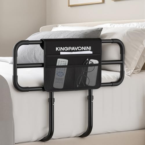 KingPavonini Bed Rails for Elderly Adults Safety ASTM-Approved, 2026 Upgrade Ultra-Wide Extendable Handle, Bed Rails for Seniors with Storage Bag, 350lb Bed Cane, Tool-Free, Model BS09