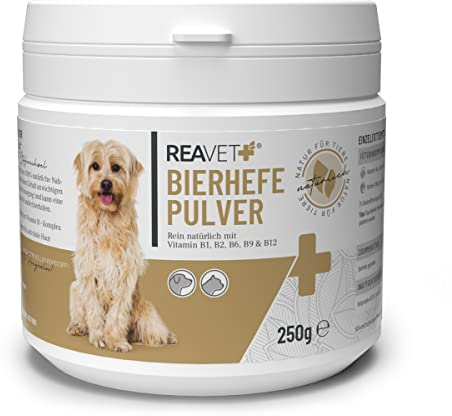 ReaVET Bierhefe Pulver für Hunde & Katzen 250g - Reine Bierhefe gemahlen gegen Haarausfall, Natürliche B Vitamine und Biotin für Hund und Katze, Ohne Zusätze