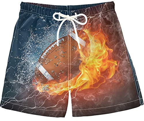 visesunny American Football Ball in Fire and Water Swim Trunks Boys Bathing Suits for Kids Swimwear Boy Swimsuit Boys Swim Shorts