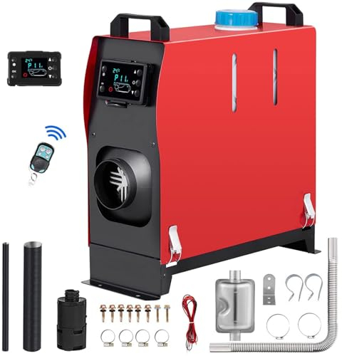 SDKEHUI 12V Standheizung Diesel, 8KW Diesel Lufterhitzer, 0,18-0,48 Standheizung, Luft Dieselheizung, Air Diesel Heizung für Auto RV Boote LKW Wohnmobil Bus mit Schalldämpfer(Schwarz und Rot)