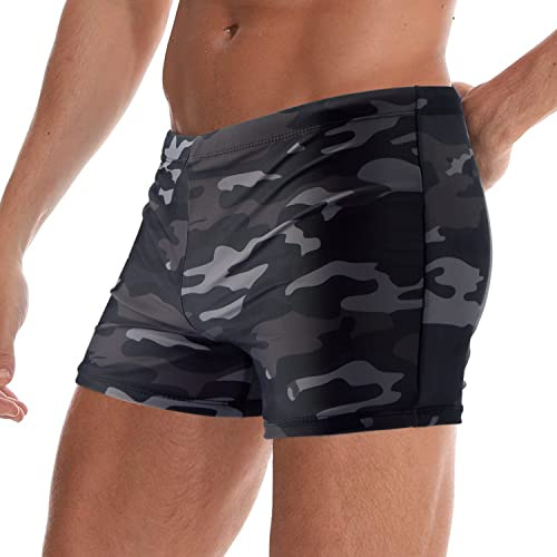 Arcweg Costume da bagno da uomo, aderenti, corti, con coulisse, pantaloncini da nuoto, con imbottitura per evitare imbarazzo, protezione dai raggi UV, per ragazzi, per sport acquatici, mimetico, XXL