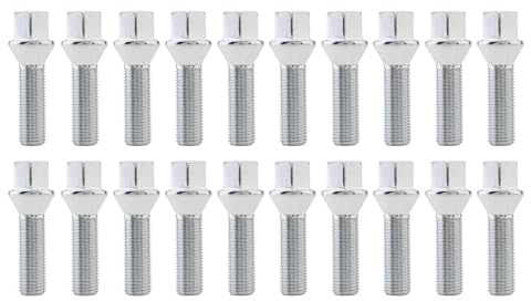 ePathChina 20pcs M14x1.5 Extended Wheel Bolts – 38mm Thread, 65mm Total Length, Cone Seat – Compatible with BMW, Mercedes-Benz, Audi, VW – Silver Carbon Steel Lug Nut Set